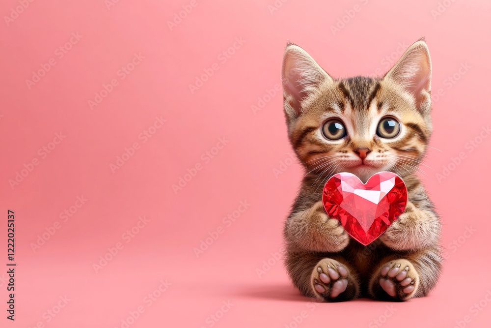 Marketing visual idea. Havana brown - my desired cat. Cute havana brown young cat with diamond red heart - sign of love, funny greeting card. Red theme valentine kitten. Valentine's cat print. Marketing visual idea. Havana brown - my desired cat. Cute havana brown young cat with diamond red heart - sign of love, funny greeting card. Red theme valentine kitten. Valentine's cat print.