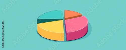 A colorful pie chart displaying four segments, each representing different data categories against a teal background. photo