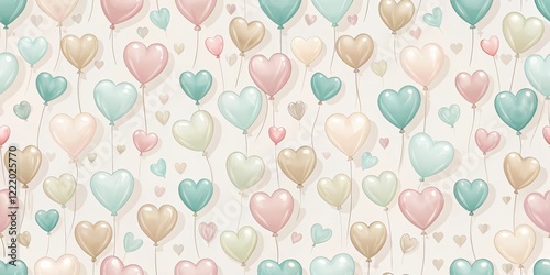 Wallpaper Mural Pastel Heart-Shaped Balloons Floating Upward, a Delightful Seamless Pattern Torontodigital.ca