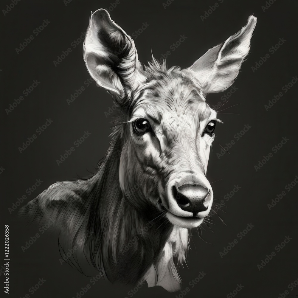 Fototapeta premium the AI Image Generator, Monochromatic Illustration of a Majestic Mule Deer i