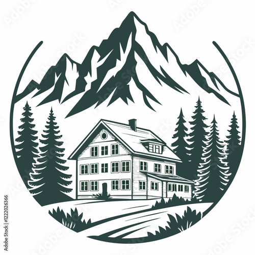 Mountain lodge vector art design with a green color palette for business purposes