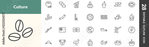 outline culture and civilization icons set. editable linear ajoblanco, ajotomate, kankles, and other 25 icons in this category isolated on transparent background.