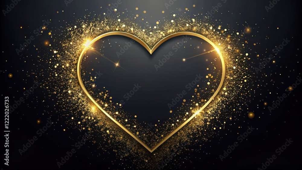Glimmering Gold Heart Frame with Sparkling Dust Particles