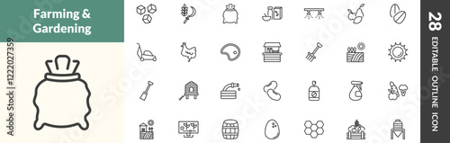 outline agriculture and farm icons set. editable linear sugar, harvest, sack, and other 25 icons in this category isolated on transparent background.