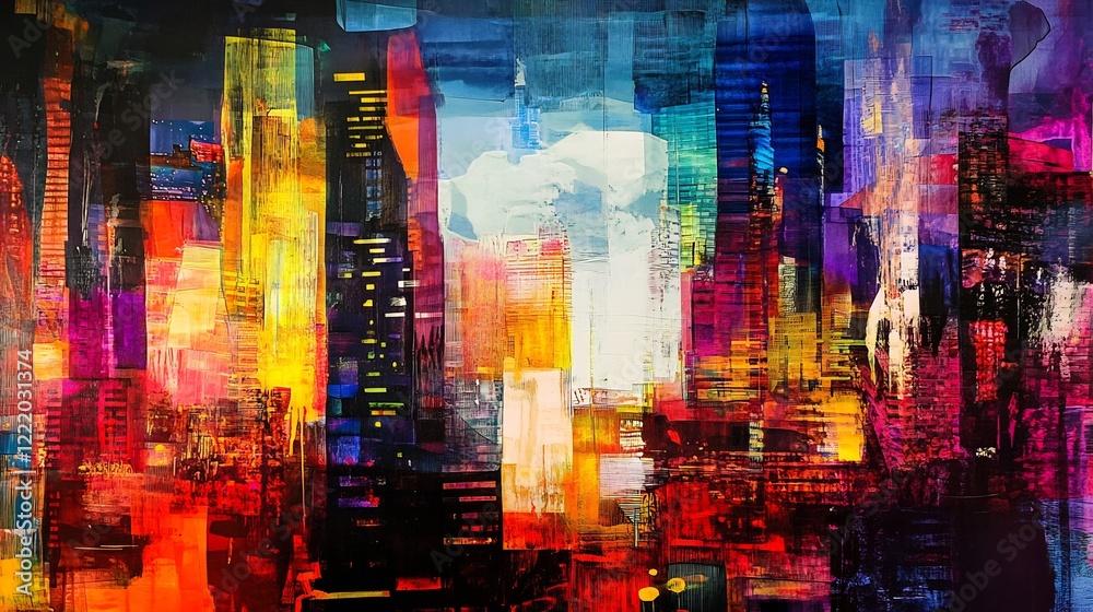 Obraz premium Vibrant Cityscape: An Abstract Masterpiece