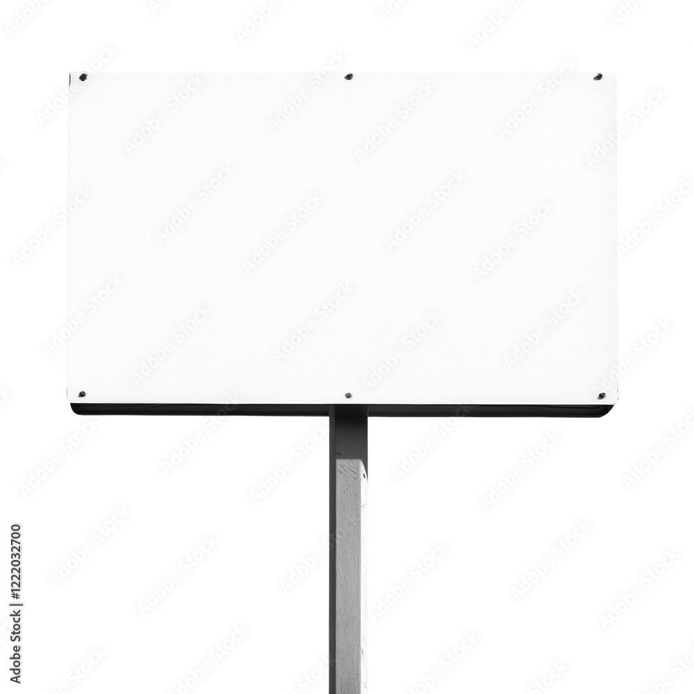 Obraz premium A blank white rectangular sign mounted on a grey pole suitable for advertisement or information display.