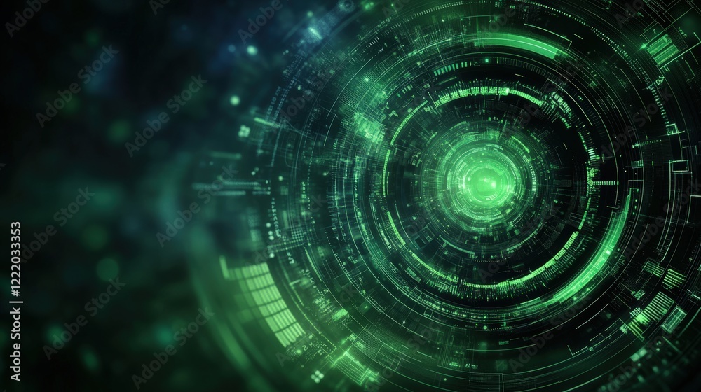 Naklejka premium A digital interface-like background with dynamic green and black patterns, representing a high-tech theme