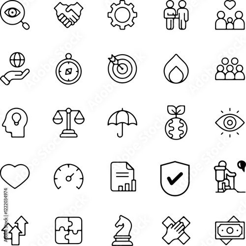 outline icons related to focus, concentration. Linear icon collection.eps