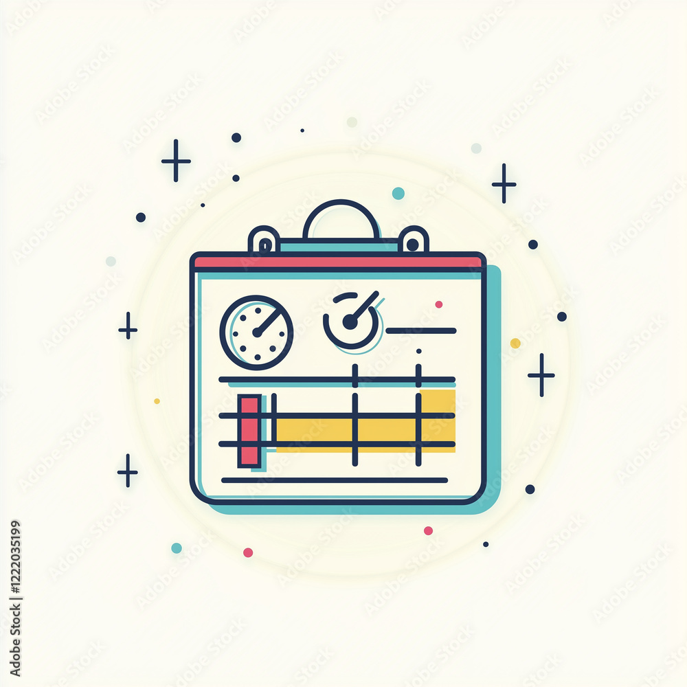 Obraz premium Colorful visual calendar with clock and charts