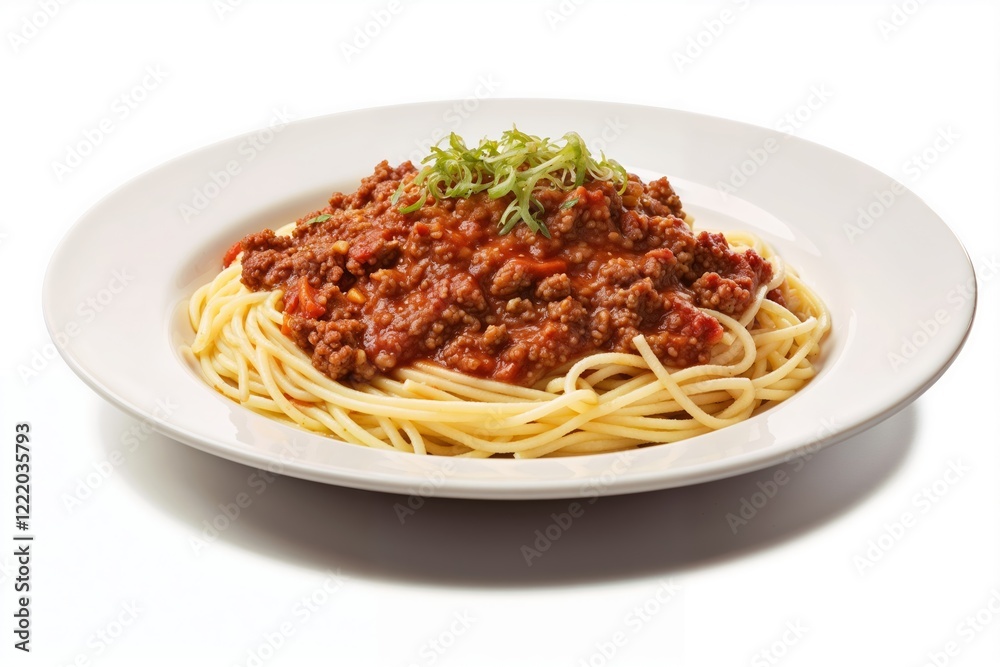 Spaghetti with meat bolognese sauce on a white plate. Italian food menus, family dinner, and food advertising. Family. Tradition. Italian dinner. Pasta dish. Family meal concept. cuisine. Flavor. Spaghetti with meat bolognese sauce on a white plate. Italian food menus, family dinner, and food advertising. Family. Tradition. Italian dinner. Pasta dish. Family meal concept. cuisine. Flavor.