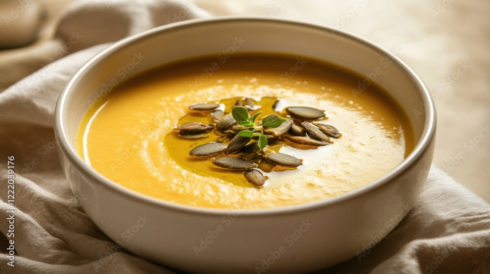 A bowl of creamy potato leek soup with a drizzle of olive oil and a sprinkle of chives, Centered in a minimalist white bowl, Overhead view with soft ambient light A bowl of creamy potato leek soup with a drizzle of olive oil and a sprinkle of chives, Centered in a minimalist white bowl, Overhead view with soft ambient light