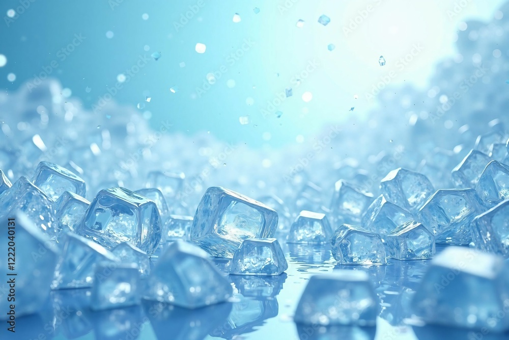 Close-Up of Crushed Ice Texture on a Blue Background, Featuring a Refreshing and Cool Aesthetic Close-Up of Crushed Ice Texture on a Blue Background, Featuring a Refreshing and Cool Aesthetic