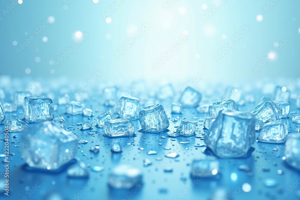 Close-Up of Crushed Ice Texture on a Blue Background, Featuring a Refreshing and Cool Aesthetic Close-Up of Crushed Ice Texture on a Blue Background, Featuring a Refreshing and Cool Aesthetic