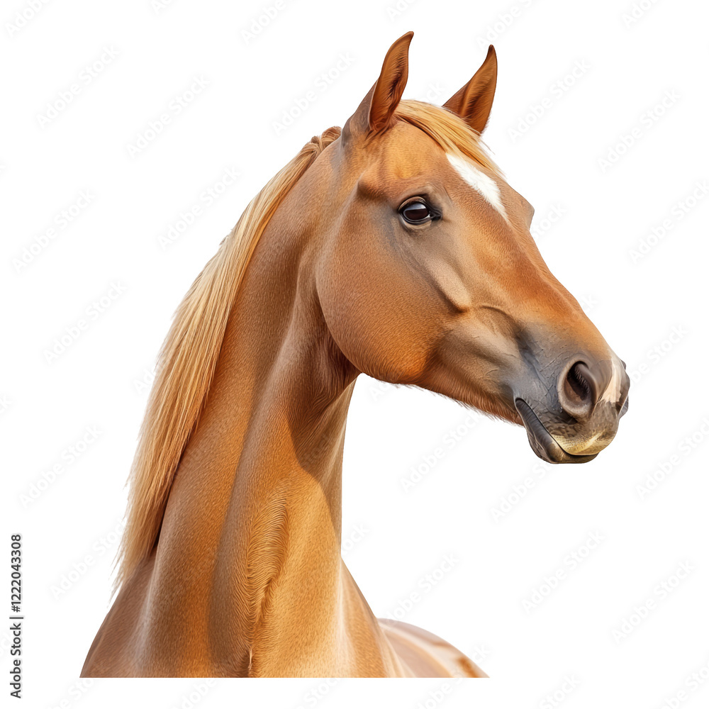 Fototapeta premium Majestic brown horse head portrait isolated on transparent background