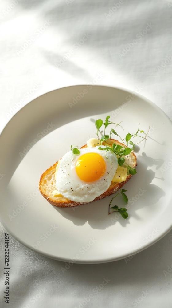 Simple and healthy protein-rich breakfast with egg toast or open-faced sandwich on large white plate, branch dish in minimalistic style, homemade cozy food, AI generated image Simple and healthy protein-rich breakfast with egg toast or open-faced sandwich on large white plate, branch dish in minimalistic style, homemade cozy food, AI generated image