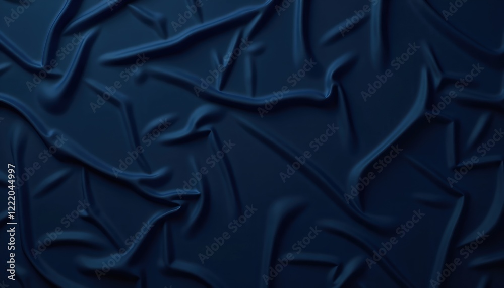 Fototapeta premium Draped dark blue fabric with soft folds and shadows creating a luxurious texture.