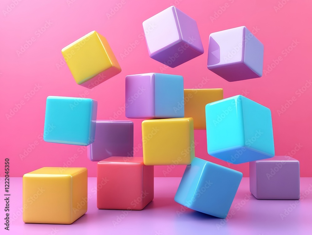 Obraz premium Abstract colorful cubes, geometric design, 3d render, Generative AI