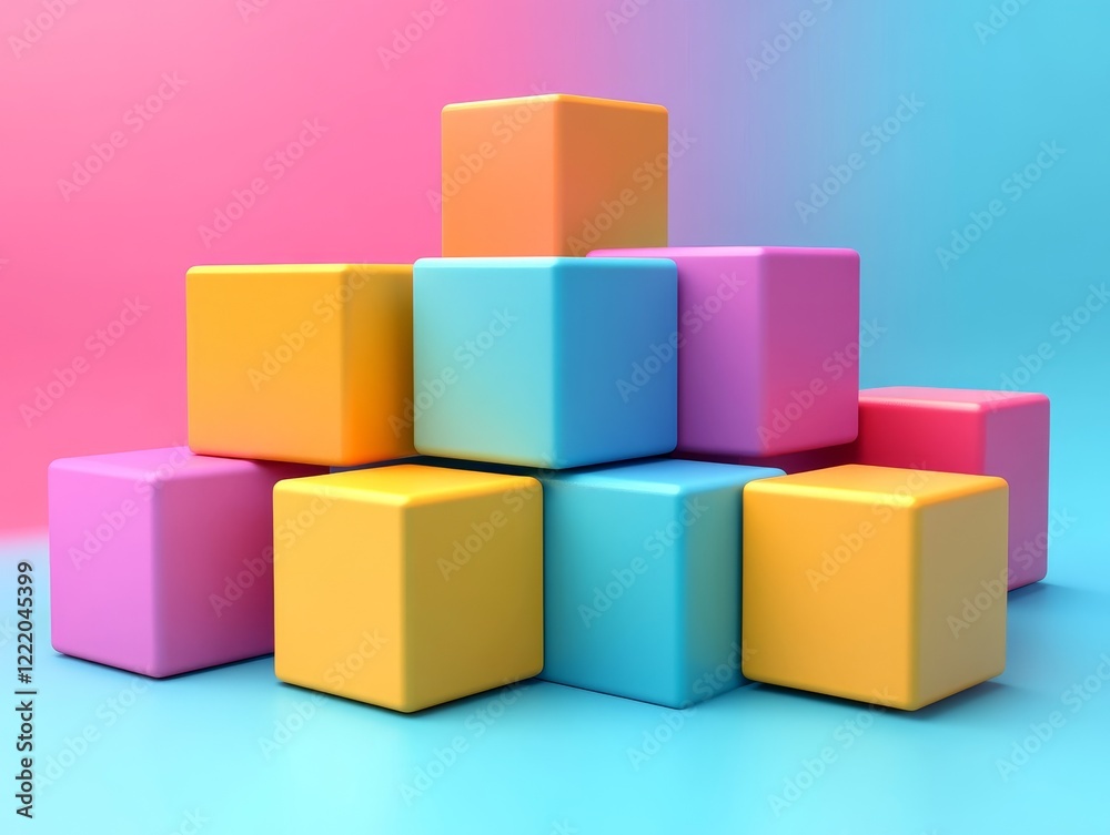 Abstract colorful cubes, geometric design, 3d render, Generative AI Abstract colorful cubes, geometric design, 3d render, Generative AI
