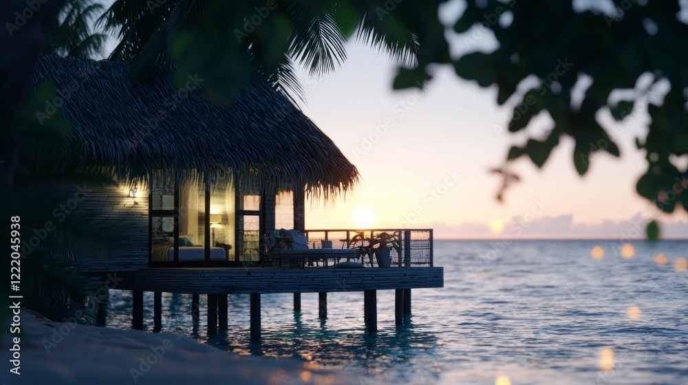Tropical Overwater Bungalow Sunset Luxury Vacation Getaway Tropical Overwater Bungalow Sunset Luxury Vacation Getaway