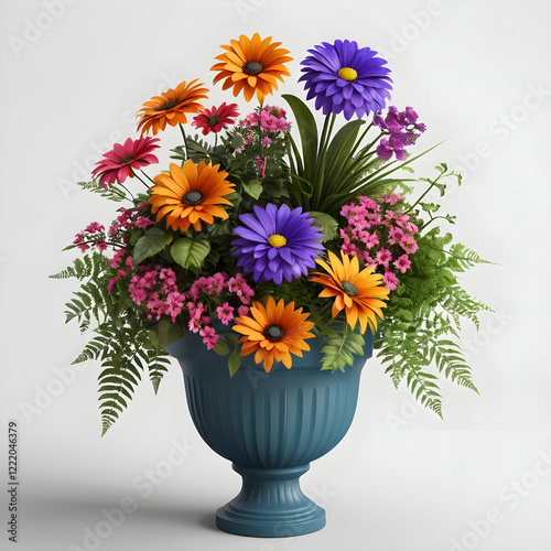 A vibrant 3D render of a multi flower pot
