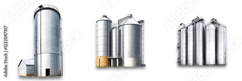 Isolated silos on transparent background, ideal for agricultural and industrial use