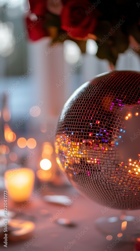 Obraz premium Sparkling Disco Ball Party Decoration Festive Lights Romantic Dinner