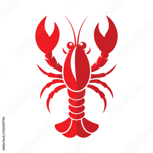 A detailed illustration of a red lobster on a white background, showcasing its dynamic stance and lifelike features with a subtle blue frame for artistic flair.