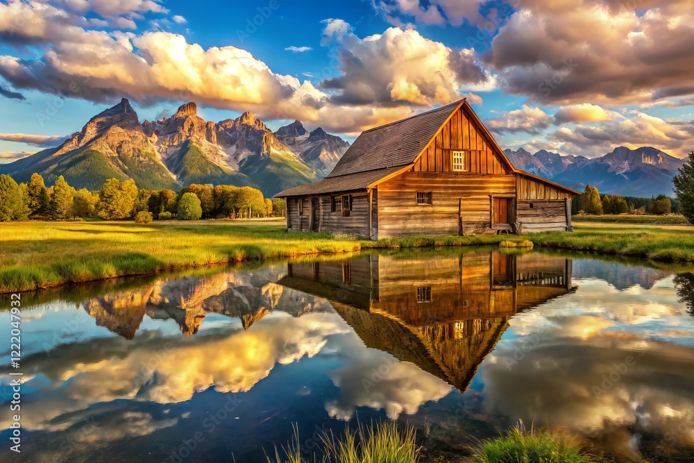 Fototapeta premium Panoramic Rustic Reflection: Rich Textures, Web-Optimized Stock Photo - Professional Use