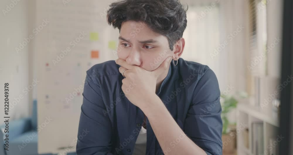 A man sitting in a home office, deep in thought while working on a project, reflecting on decisions and strategy. A man sitting in a home office, deep in thought while working on a project, reflecting on decisions and strategy.