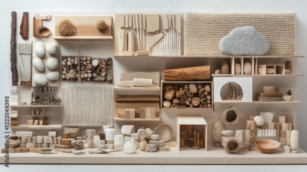 A creative board filled with building, textile, and natural materials. Also, some accessories on a plain background. A creative board filled with building, textile, and natural materials. Also, some accessories on a plain background.