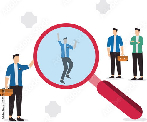 Analyze candidate, employee performance review, evaluation or analysis, choose recruitment applicants, staff or finding right person for job concept, businessman analyzing employee or job candidates.