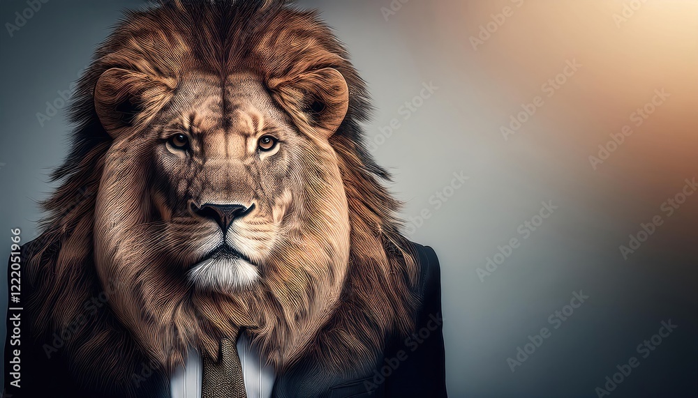 Naklejka premium Lion Headed Businessman - Fusion of Business, Power, and Motivation