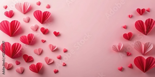 Romantic Pink and Red Paper Hearts Background for Valentines Day