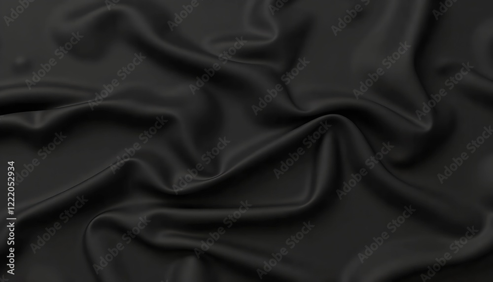 Fototapeta premium Draped black fabric with soft folds and subtle light reflections. Elegant texture and luxurious feel. Perfect for backgrounds or design elements.