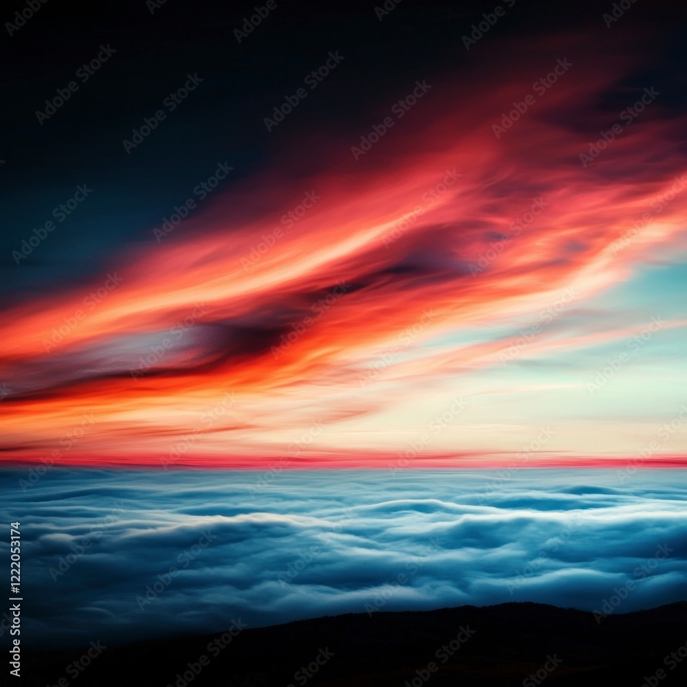 Obraz premium Fiery Sunset over Cloudscape Dramatic Sky Nature Background