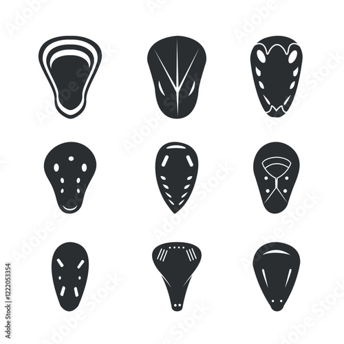 Gloves Clip Art Vector Isolated Collection, Cricket Gloves Silhouette Icon Set, Professional Cricket Gloves Equipment Set.