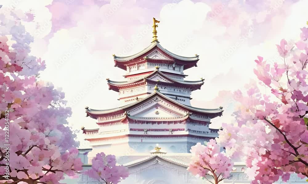 Cherry Blossoms & Pagoda: Beautiful Springtime Scenery Cherry Blossoms & Pagoda: Beautiful Springtime Scenery