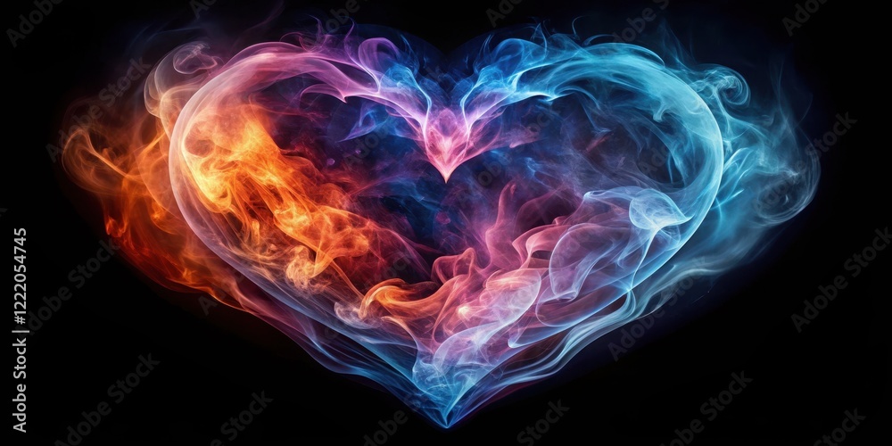 Fototapeta premium Abstract Heart Shaped Smoke Design with Cool and Warm Tones