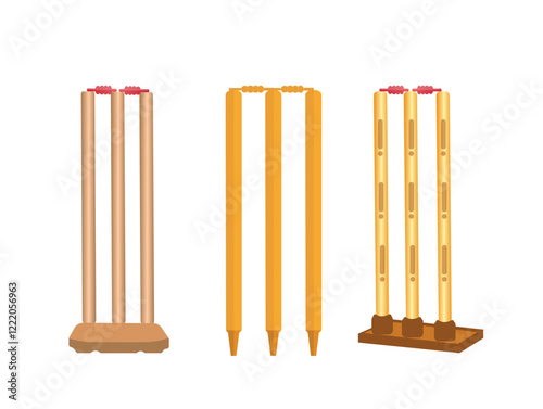 Cricket Stump Illustration Clip Art Collection, Cricket Stump equipment, Stump Colorful 3D Cartoon