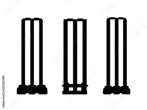 Cricket Stump Clip Art Isolated Collection, Cricket Stump equipment, Stump Silhouette Art. Best Left Site Cricket Stump, Clip Art White Background