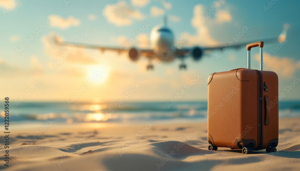 Sunset Beach Vacation: Suitcase Awaits Takeoff Sunset Beach Vacation: Suitcase Awaits Takeoff