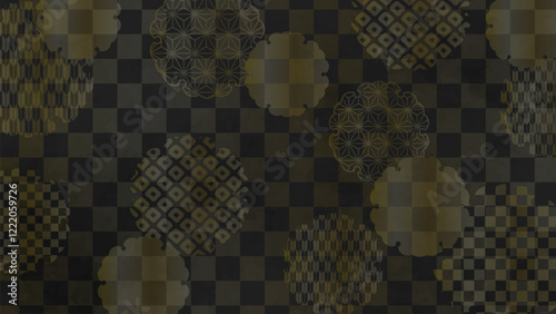 Japanese background: Black checkered pattern with snowflake pattern