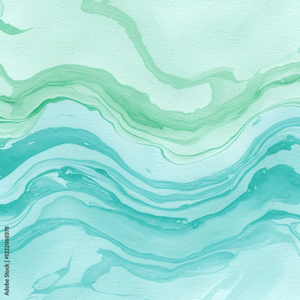 Fototapeta premium ocean watercolor marble texture cool light teal green sea background wavy abstract swirl backdrop 