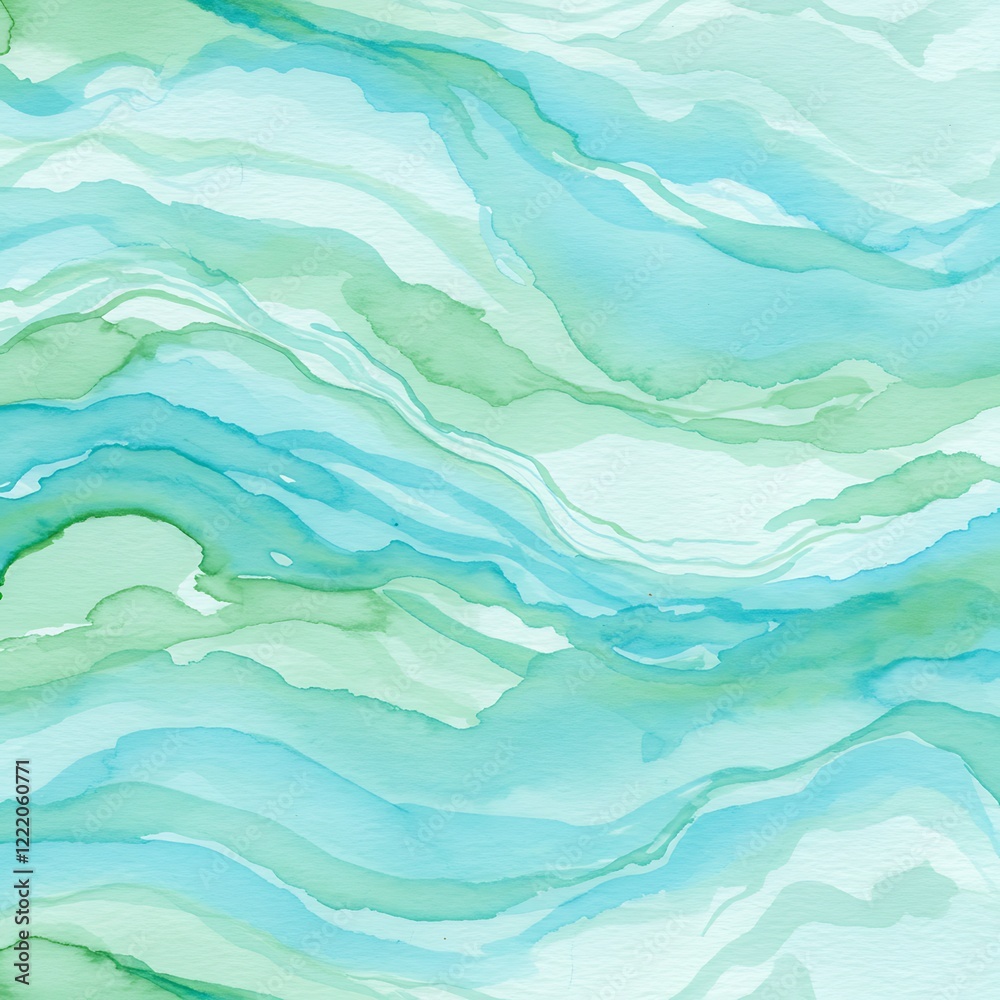 Fototapeta premium ocean watercolor marble texture cool light teal green sea background wavy abstract swirl backdrop 