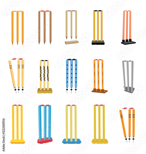 Cricket Stump Illustration Clip Art Collection, Cricket Stump equipment, Stump Colorful 3D Cartoon