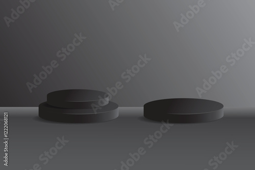 3D Circular Podium in light black room for technology concept product display and showroom Mockup