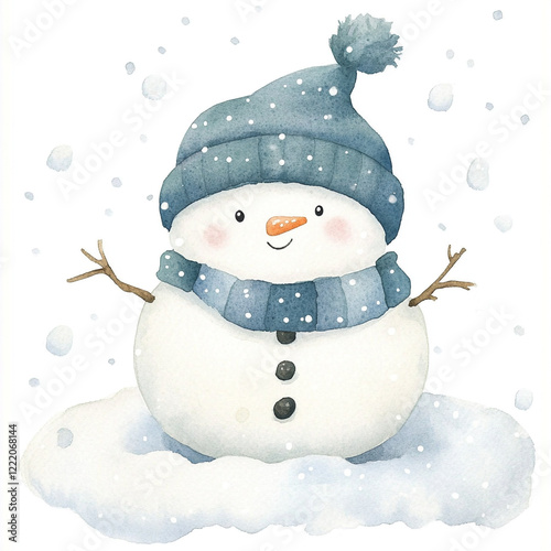 Cute Minimal Isolated Watercolor Illustration of Snowing Scene with Soft Snowflakes Gentle Winter Vibes and Charming Aesthetic for Cozy and Serene Atmosphere