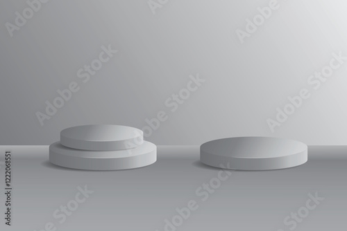 3D Circular Podium in light gray room for technology concept product display and showroom Mockup