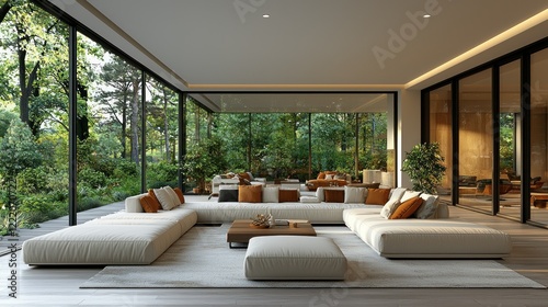 Modern Minimalist Living Room with Stunning Nature Views