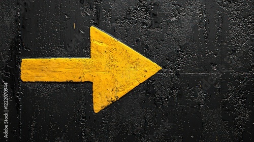 Minimal design yellow arrow on black, ultra-realistic.